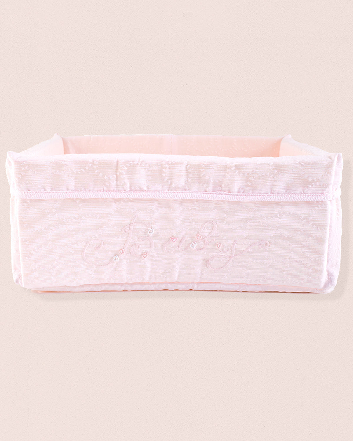 Pink Piqué Baby Embroidered Large Basket